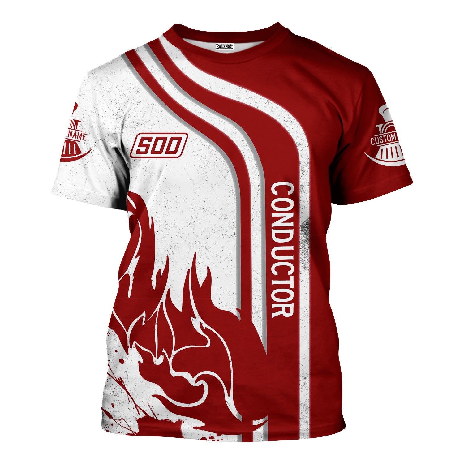 Railspirit Personalized Soo Line Railroad T-Shirt Flame Design with Custom Job Position Train Shirt