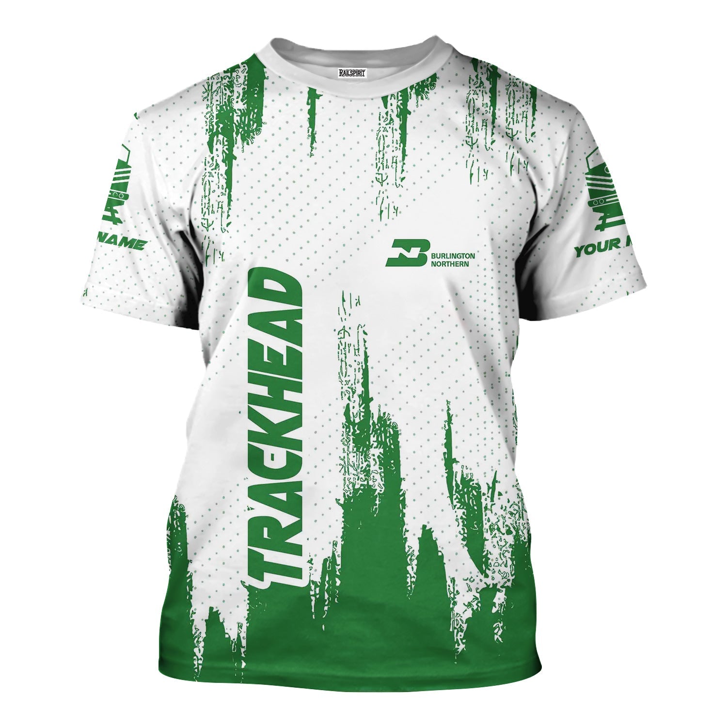 Railspirit Personalized Burlington Northern Railroad T-Shirt Paint Impact Design Train Shirt for Trackhead