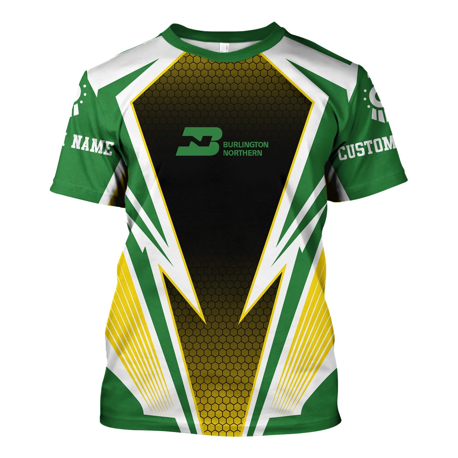 Railspirit Personalized Burlington Northern Railroad T-Shirt Lightning Graphic Style Shirt Gift Idea For Train Lover