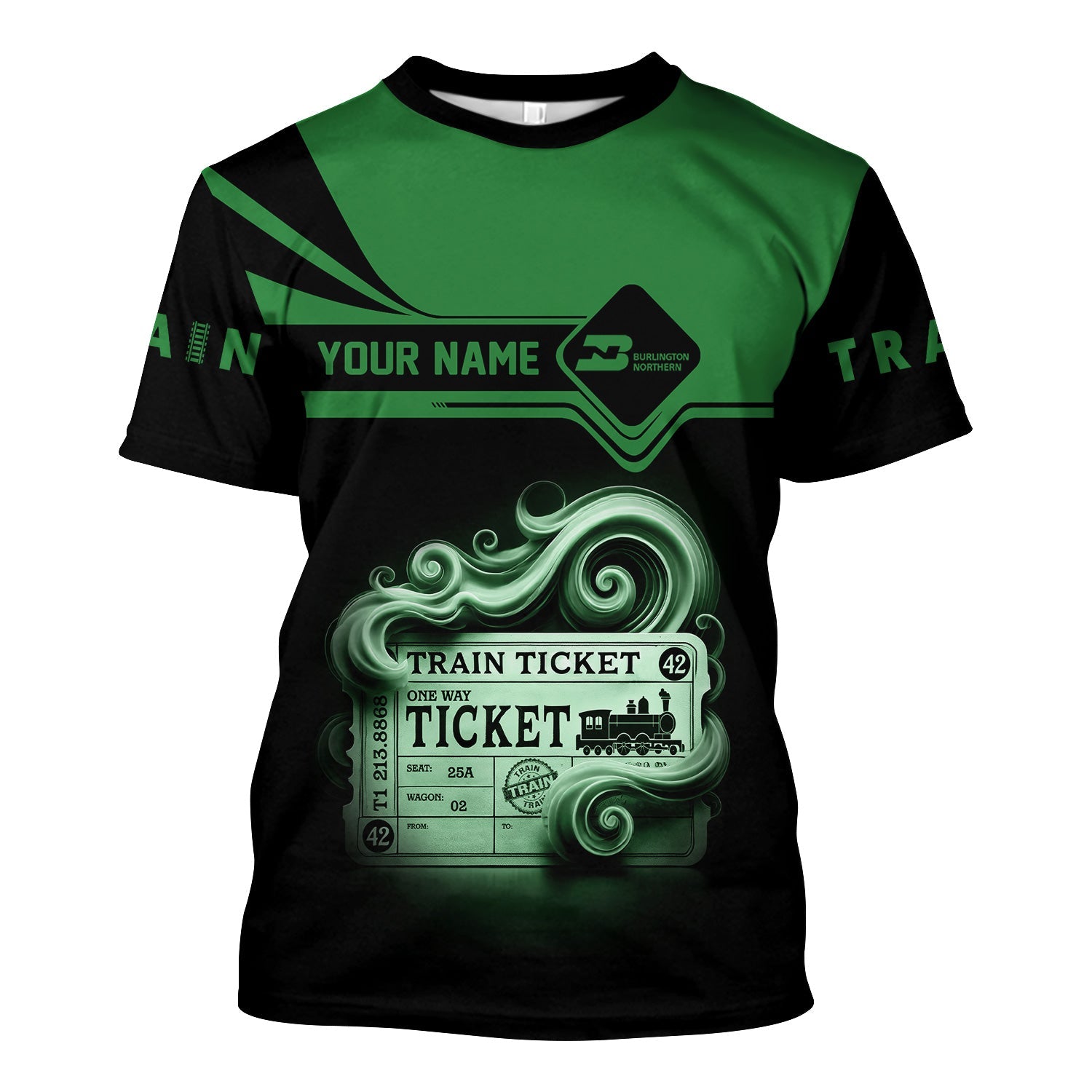 Railspirit Personalized Burlington Northern Railroad T Shirt Train Ticket American Locomotive Printed Train