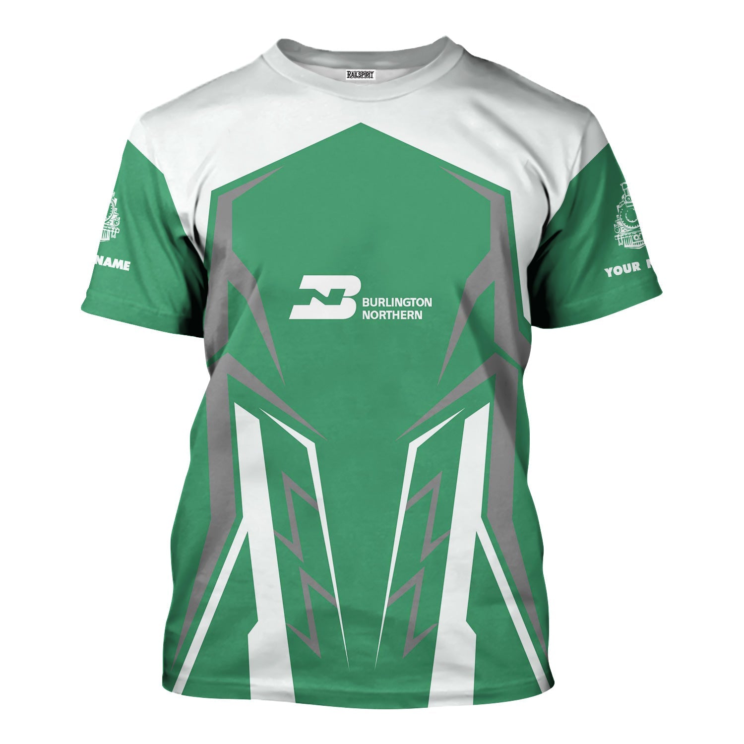 Railspirit Personalized Burlington Northern Railroad T-Shirt Futuristic Design with Custom Job Train Shirt