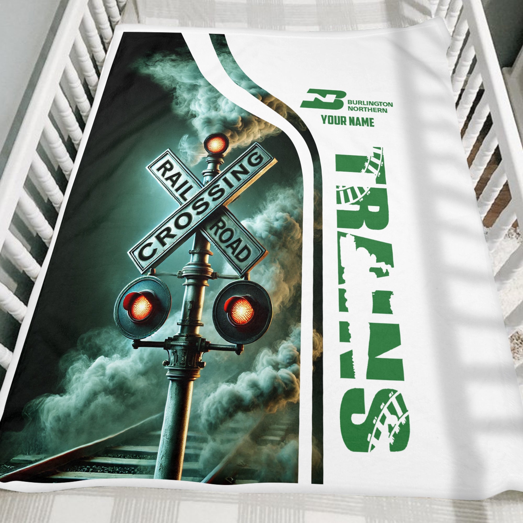 Railspirit Personalized Burlington Northern Railroad Blanket Railroad Crossing Sign Blanket All Over Print