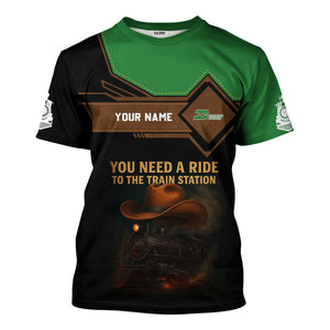 Railspirit Personalized Burlington Northern Railroad T-Shirt You Need A Ride To The Train Station Shirt For Train Lovers
