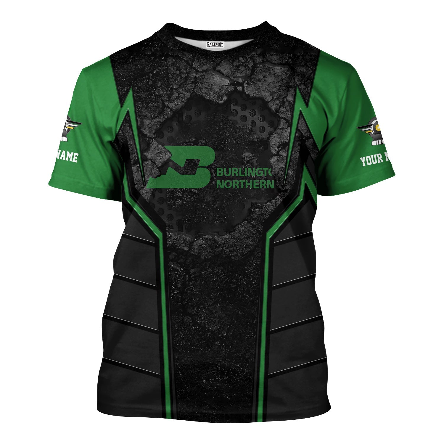 Railspirit Personalized Burlington Northern Railroad T-Shirt Cracked Metal Design Train Shirt for Rail Enthusiasts