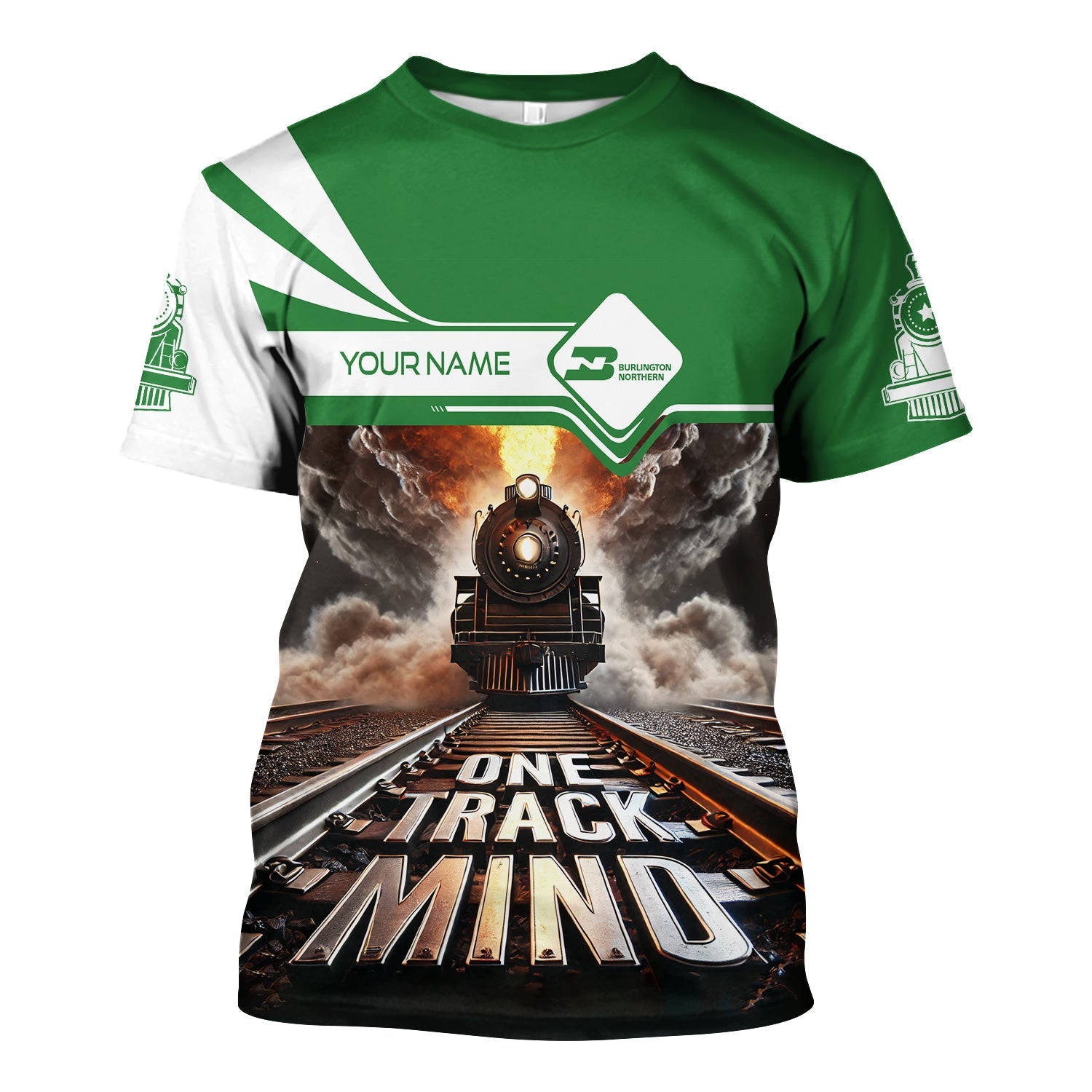 Railspirit Personalized Burlington Northern Railroad T Shirt One Track Mind Train Printed Shirt