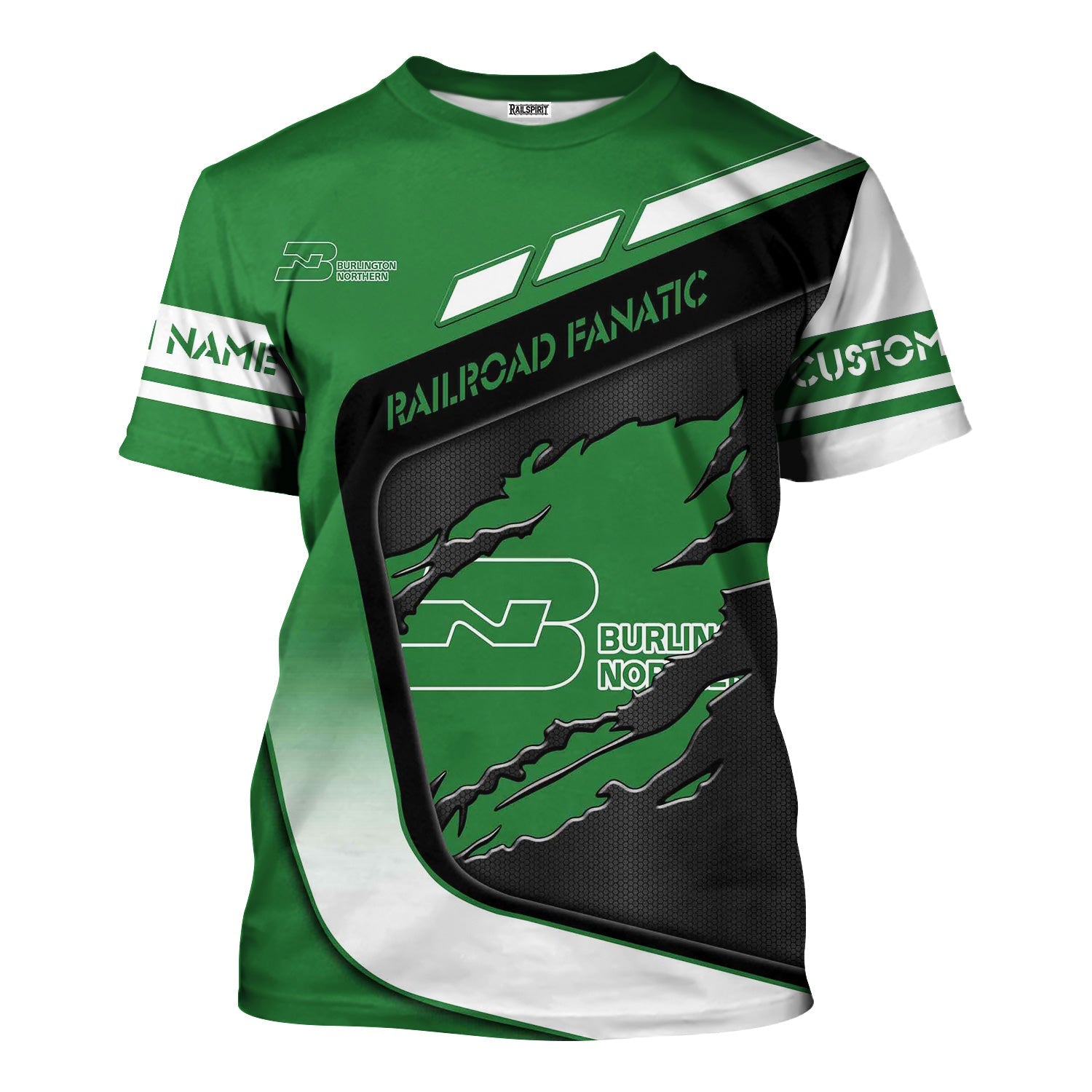 Railspirit Personalized Burlington Northern Railroad T-Shirt Ripped Texture Style Train Shirt For Railroad Fanatic