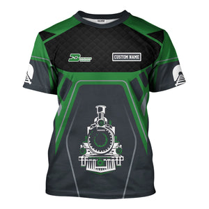 Railspirit Personalized Burlington Northern Railroad T-Shirt Steam Locomotive Engine Graphic Train Shirt All Over Print