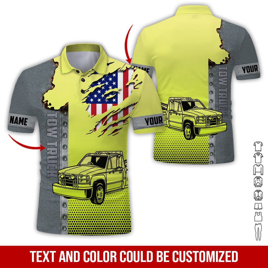 Custom Name Love Tow Truck Printed Clothes, Printed Pocket, Personalized Driver Apparel
