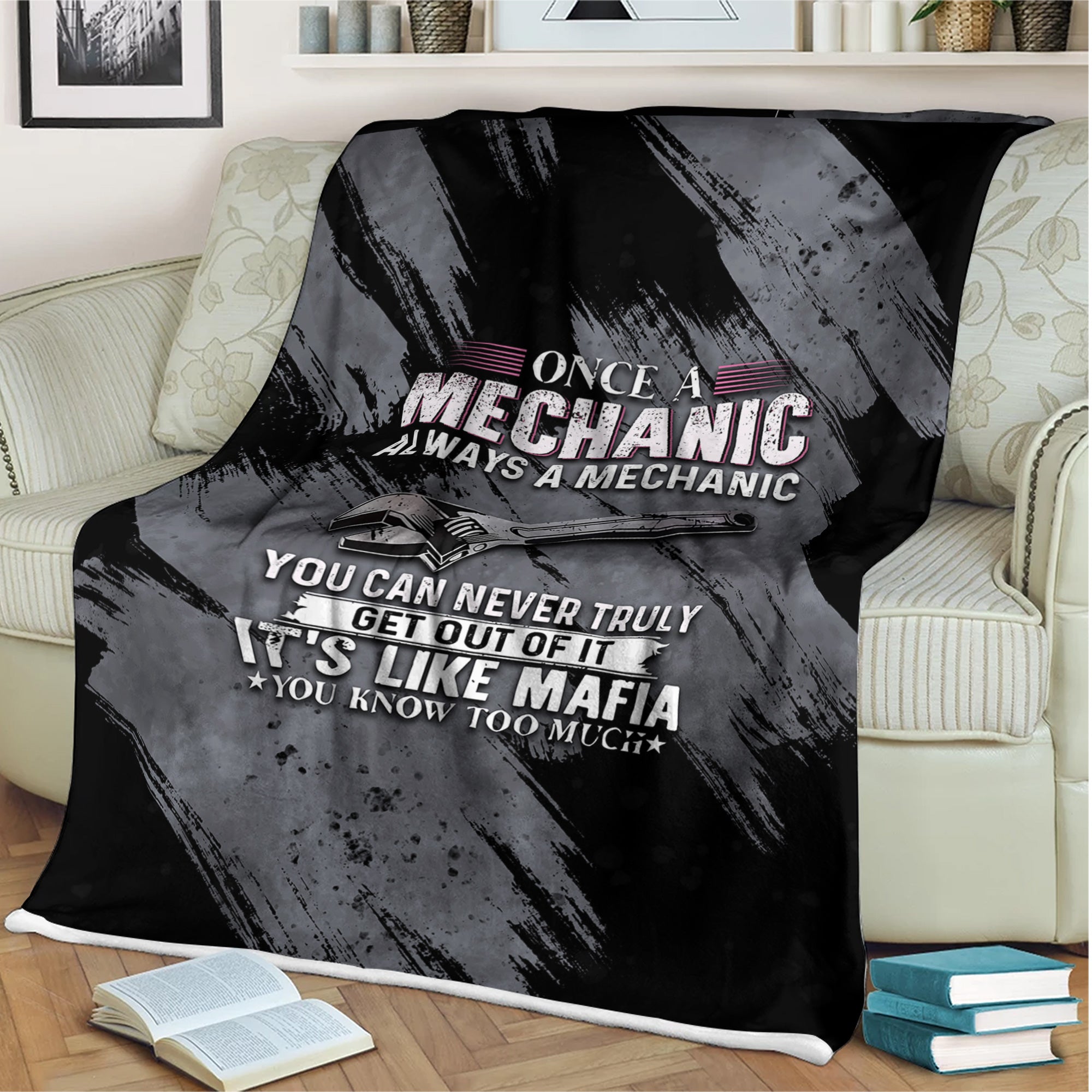 Once A Mechanic Always A Mechanic Blanket Funny Printed Vintage Mechanic Blanket Home Decor