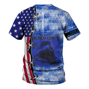 Railspirit Personalized Long Island Railroad T-Shirt Retro American Express Train With USA Flag Shirt