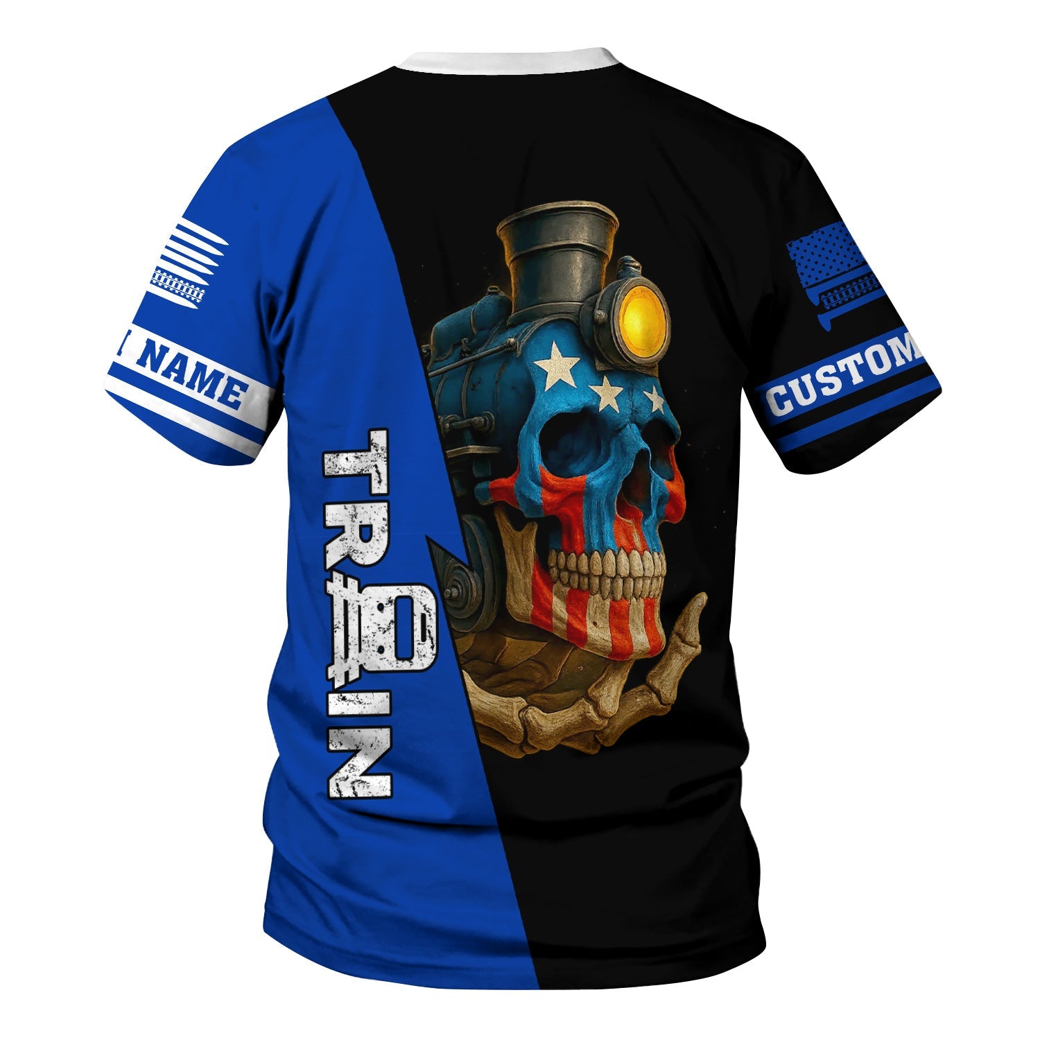 Railspirit Personalized Long Island Railroad T-Shirt Train Skull American Flag Shirt All Over Print