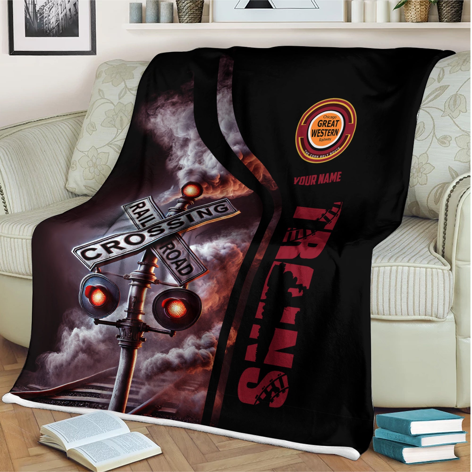 Railspirit Personalized Chicago Great Western Railroad Blanket Railroad Crossing Sign Blanket All Over Print