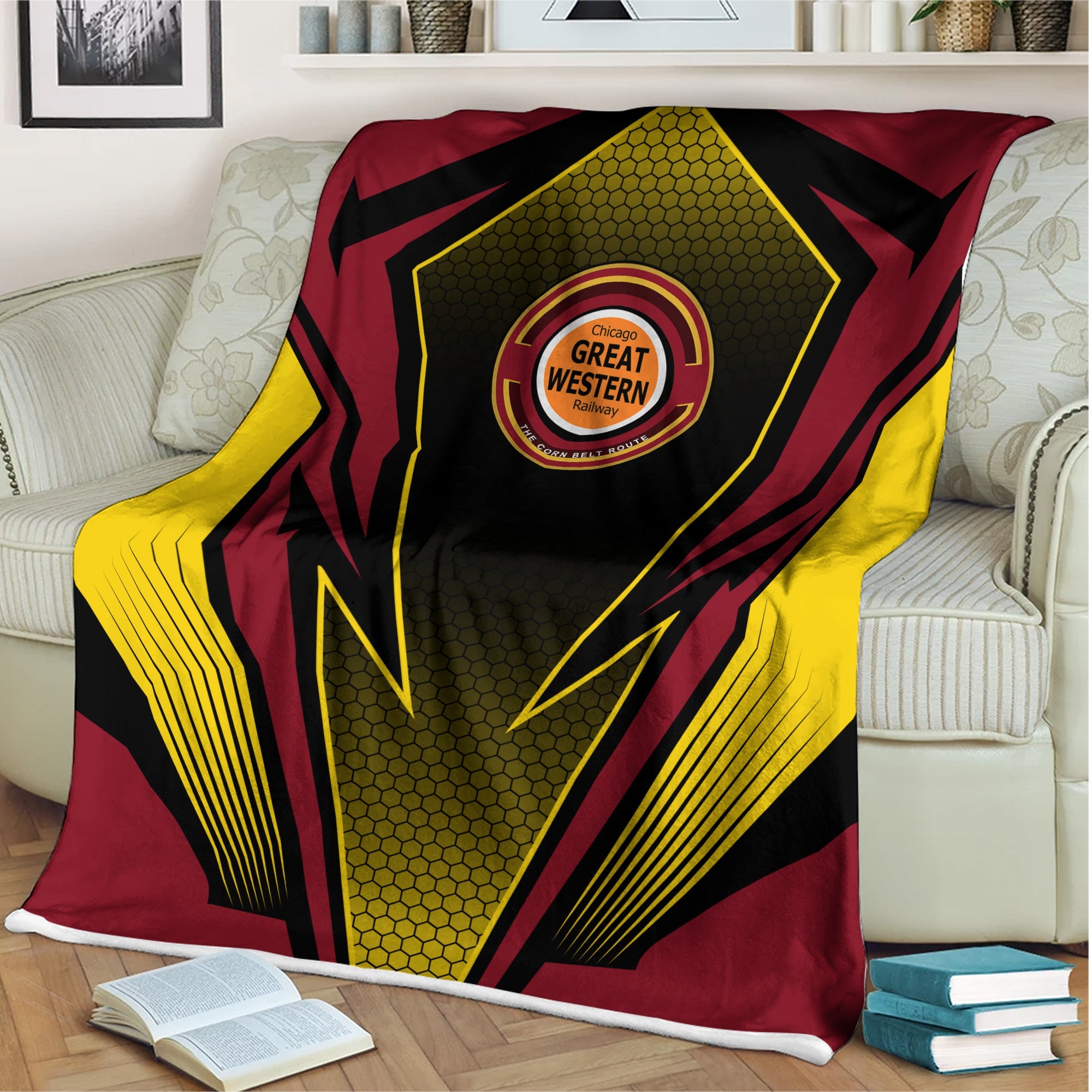 Railspirit Chicago Great Western Railroad Blanket Lightning Graphic Style Blanket Gift Idea For Train Lover