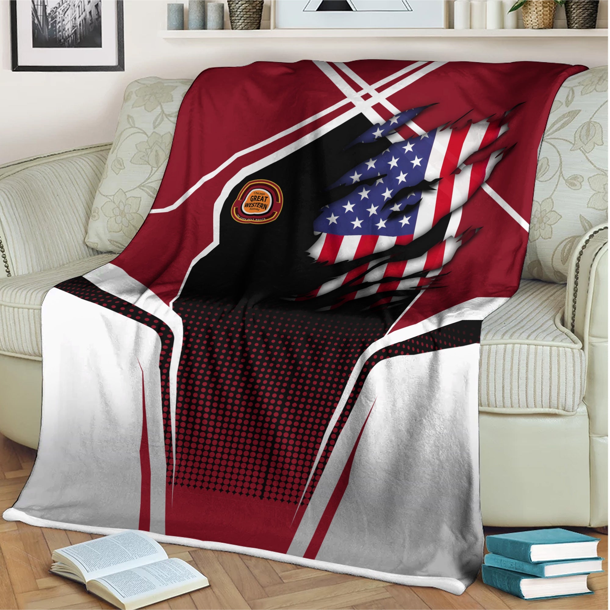 Railspirit Personalized Chicago Great Western Railroad Blanket American Vintage All Over Printed Blanket