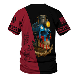 Railspirit Personalized Chicago Great Western Railroad T-Shirt Train Skull American Flag Shirt All Over Print