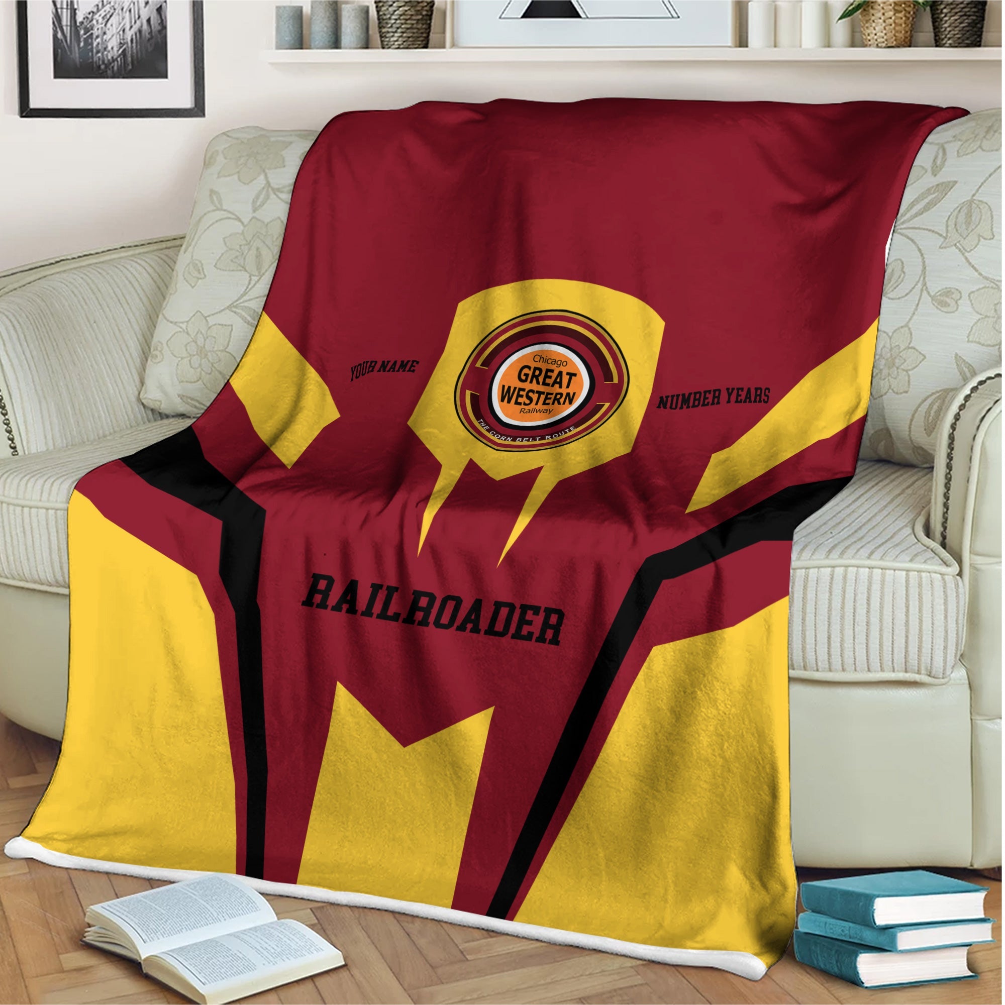 Railspirit Personalized Chicago Great Western Railroad Blanket Custom Year Railroader Gift Idea For Train Lover