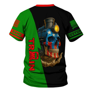 Railspirit Personalized Elgin Joliet And Eastern Railroad T-Shirt Train Skull American Flag Shirt All Over Print