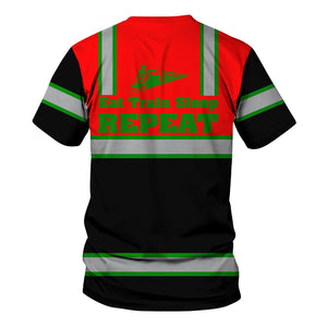 Railspirit Custom Name Elgin Joliet And Eastern Railroad T Shirt Eat Train Sleep Repeat Printed Train Shirt