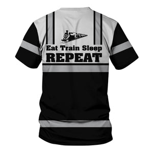 Railspirit Custom Name Bessemer And Lake Erie Railroad T Shirt Eat Train Sleep Repeat Printed Train Shirt