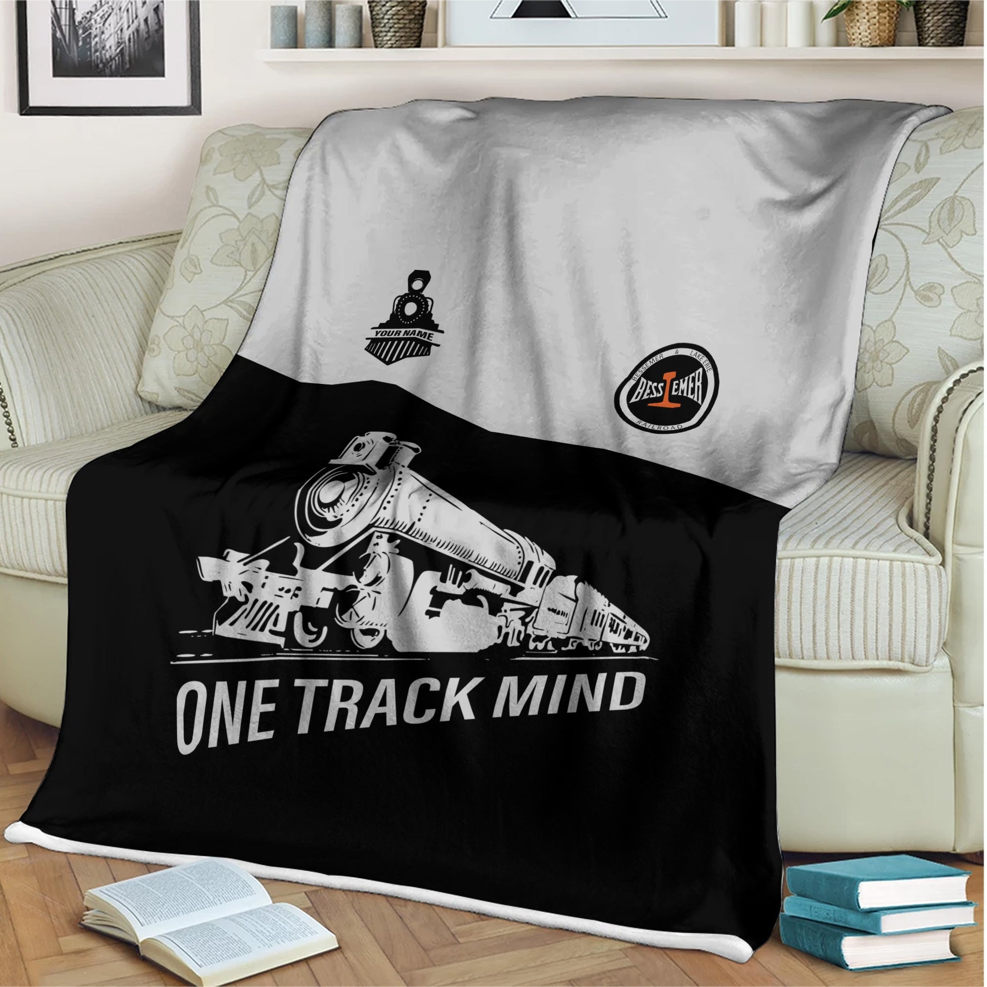 Railspirit Personalized Bessemer And Lake Erie Railroad Blanket One Track Mind Train Blanket Gift Idea For Train Lover