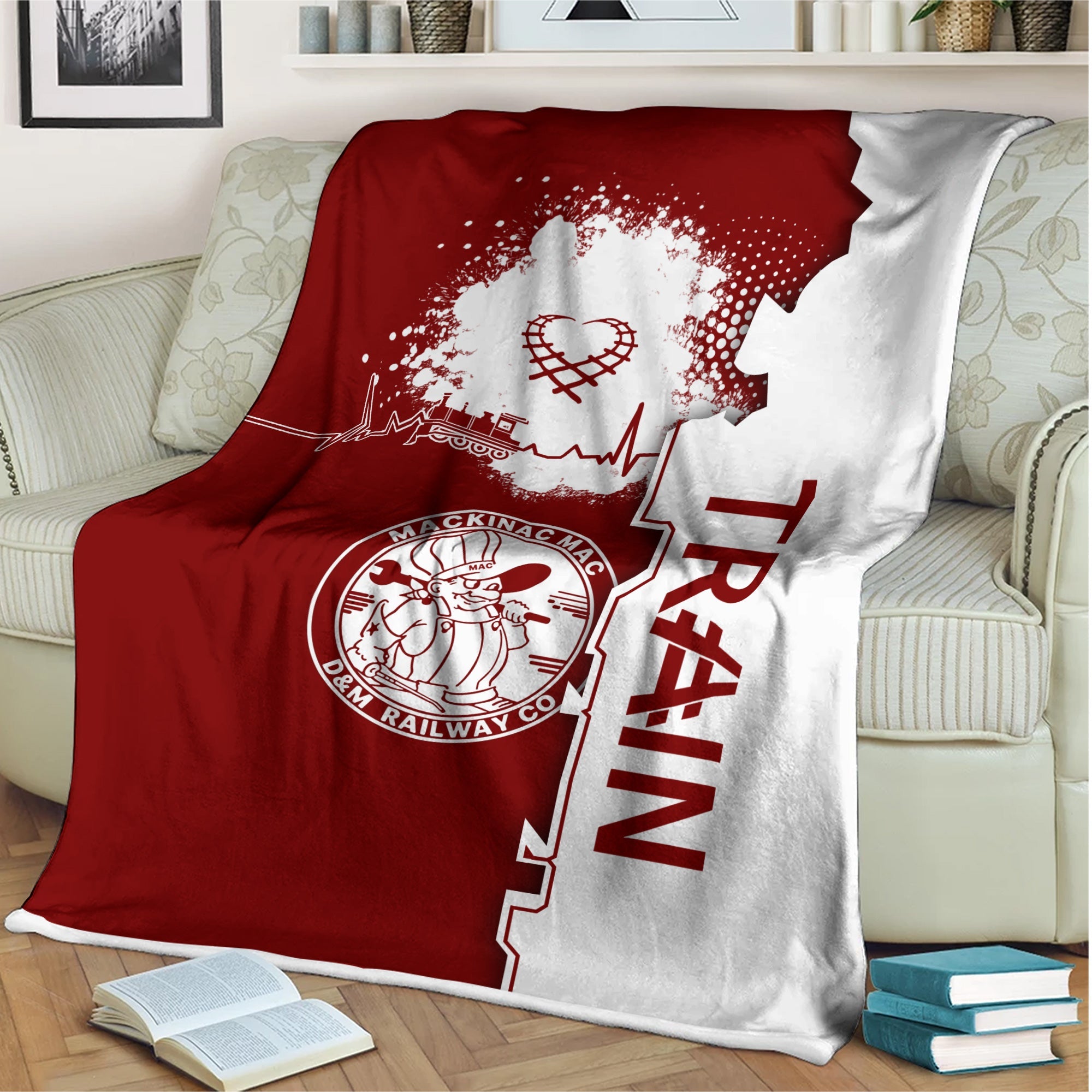 Railspirit Detroit & Mackinac Railroad Blanket Engine Heartbeat and Track Love Style Blanket Gift Idea For Train Lovers