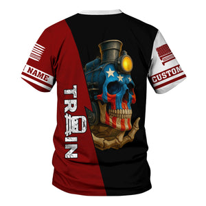 Railspirit Personalized Detroit & Mackinac Railroad T-Shirt Train Skull American Flag Shirt All Over Print
