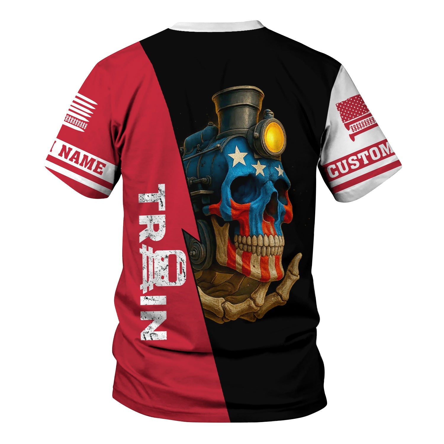 Railspirit Personalized Canadian Pacific Kansas City T-Shirt Train Skull American Flag CPKC Shirt All Over Print