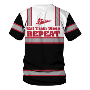 Railspirit Custom Name Canadian Pacific Kansas City T Shirt Eat Train Sleep Repeat CPKC Printed Train Shirt