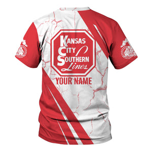 Railspirit Personalized Kansas City Southern T-Shirt Crackle Texture Style Shirt For Trackhead