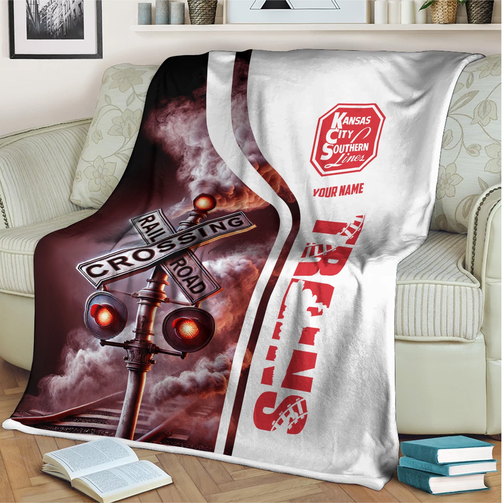 Railspirit Personalized Kansas City Southern Blanket Railroad Crossing Sign Blanket All Over Print