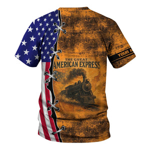 Railspirit Personalized Genesee & Wyoming Inc. Railroad T-Shirt Retro American Express Train With USA Flag Shirt