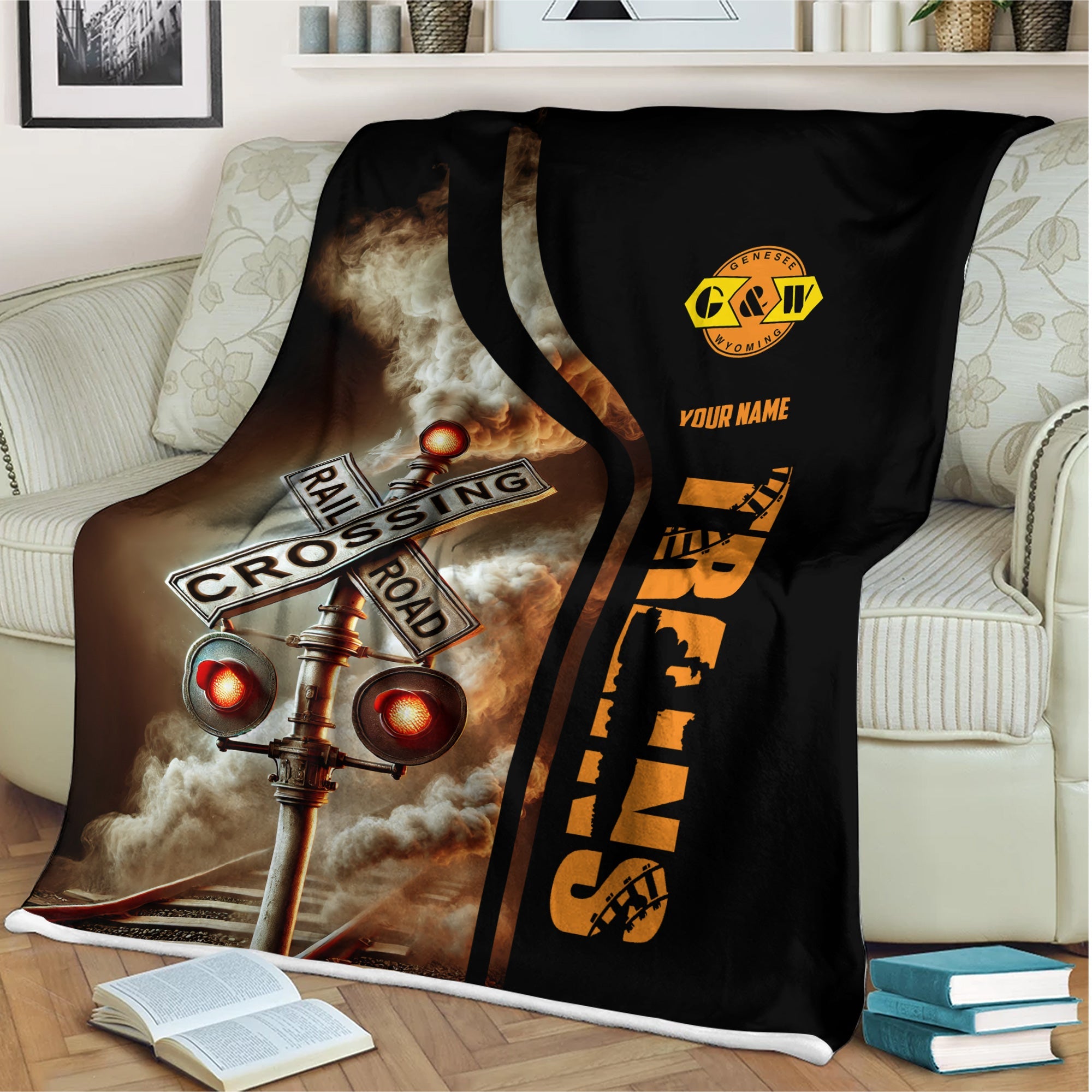 Railspirit Personalized Genesee & Wyoming Inc. Railroad Blanket Railroad Crossing Sign Blanket All Over Print