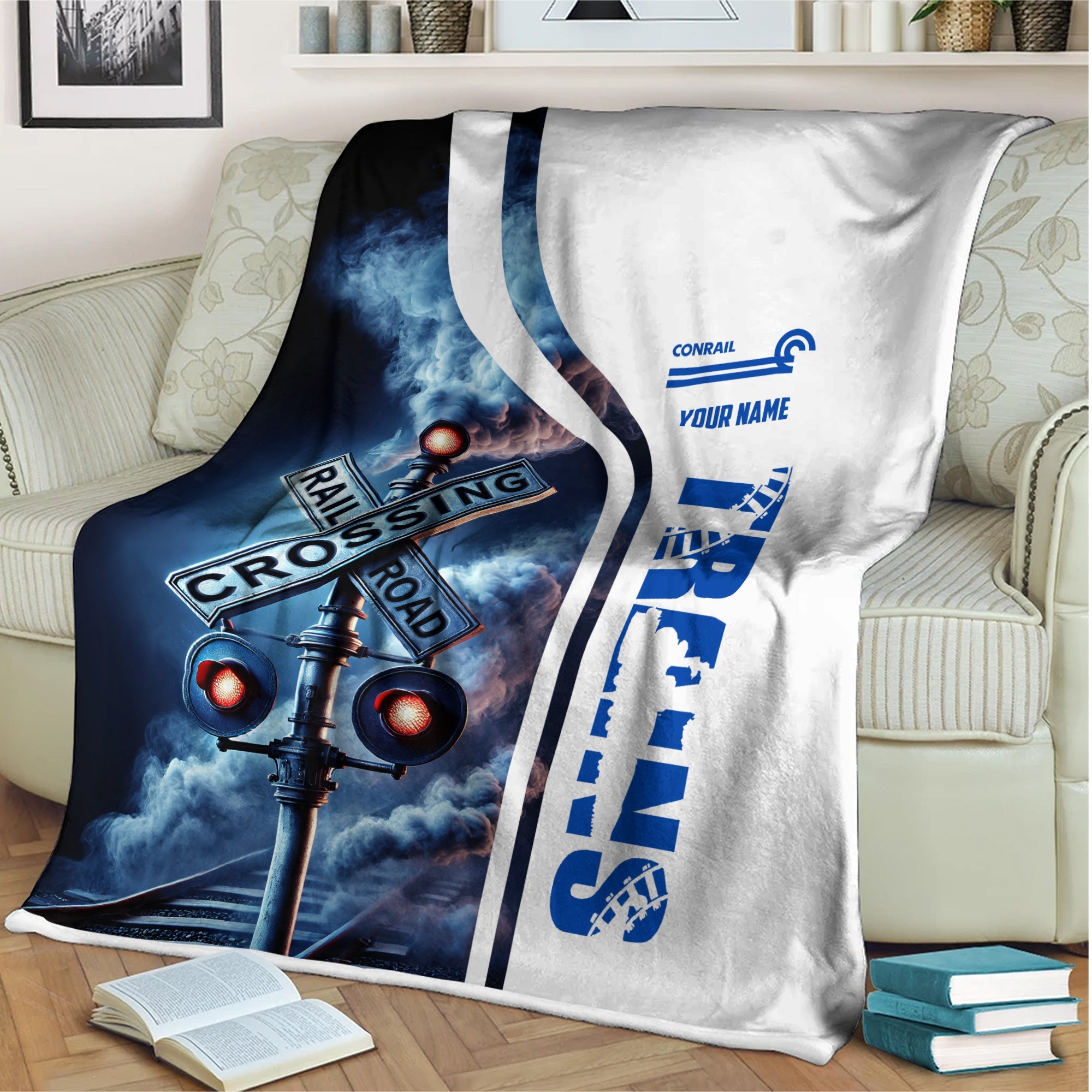 Railspirit Personalized Conrail Railroad Blanket Railroad Crossing Sign Blanket All Over Print
