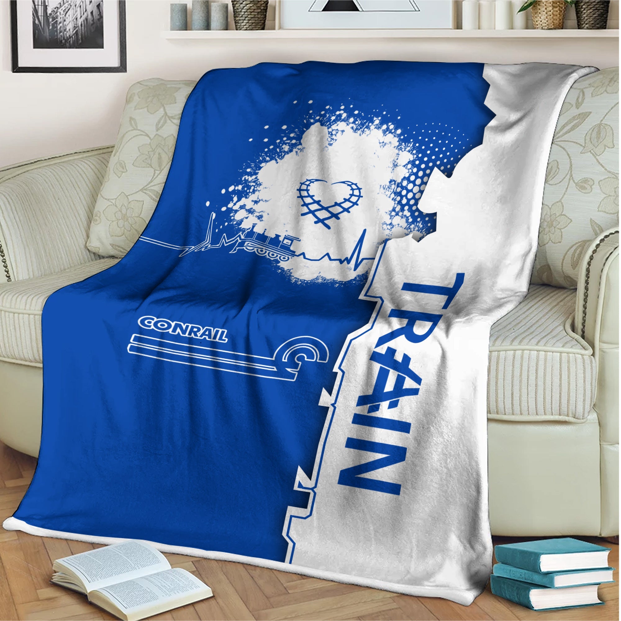 Railspirit Conrail Railroad Blanket Engine Heartbeat and Track Love Style Blanket Gift Idea For Train Lovers