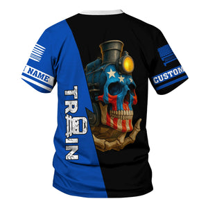 Railspirit Personalized Conrail Railroad T-Shirt Train Skull American Flag Shirt All Over Print