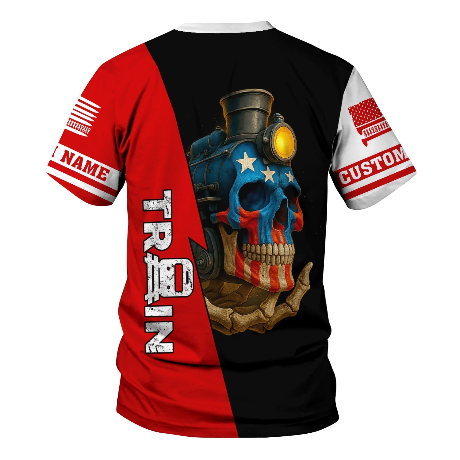 Railspirit Personalized Pennsylvania Railroad T-Shirt Train Skull American Flag Shirt All Over Print