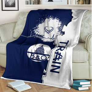 Railspirit Baltimore and Ohio Railroad Blanket Engine Heartbeat and Track Love Style B&O Blanket Gift Idea For Train Lovers