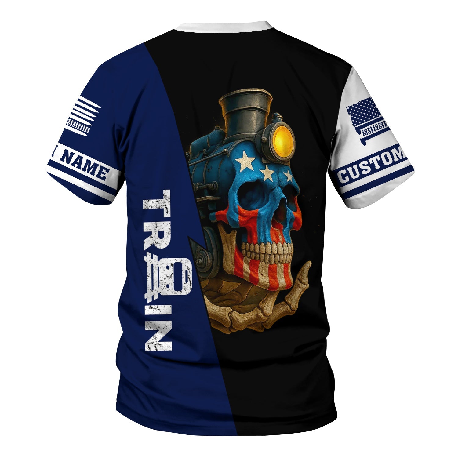 Railspirit Personalized Baltimore and Ohio Railroad T-Shirt Train Skull American Flag B&O Shirt All Over Print