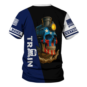 Railspirit Personalized Baltimore and Ohio Railroad T-Shirt Train Skull American Flag B&O Shirt All Over Print