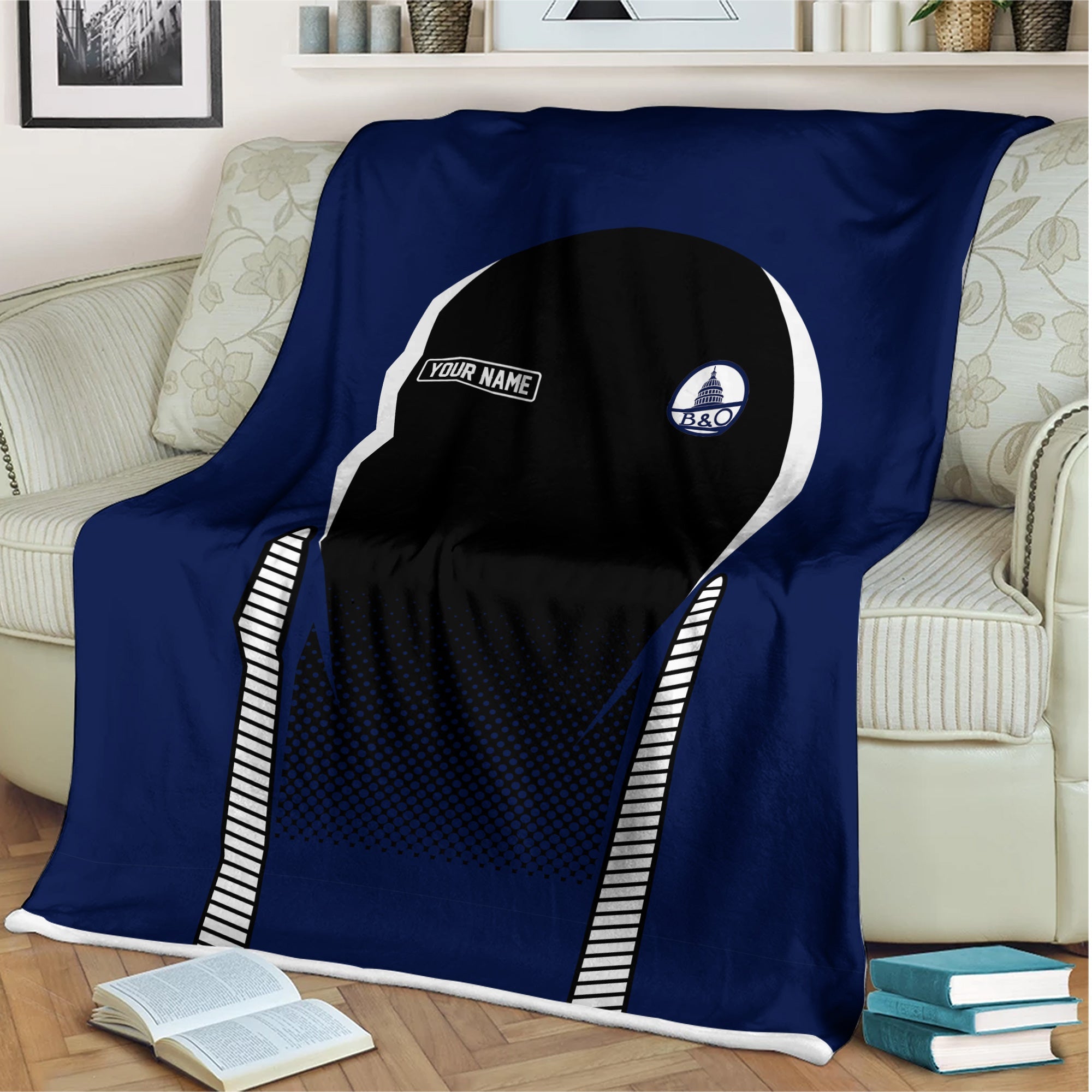 Railspirit Personalized Baltimore and Ohio Railroad Blanket B&O Train Blanket Gift Idea For Train Lover