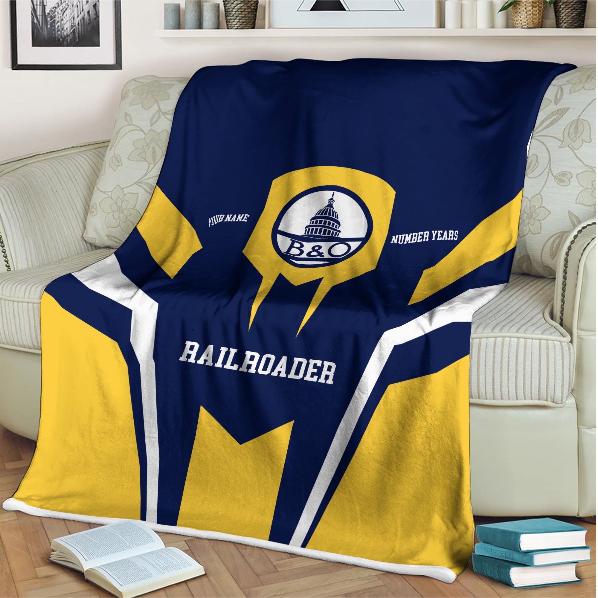 Railspirit Personalized Baltimore and Ohio Railroad Blanket Custom Year Railroader B&O Gift Idea For Train Lover