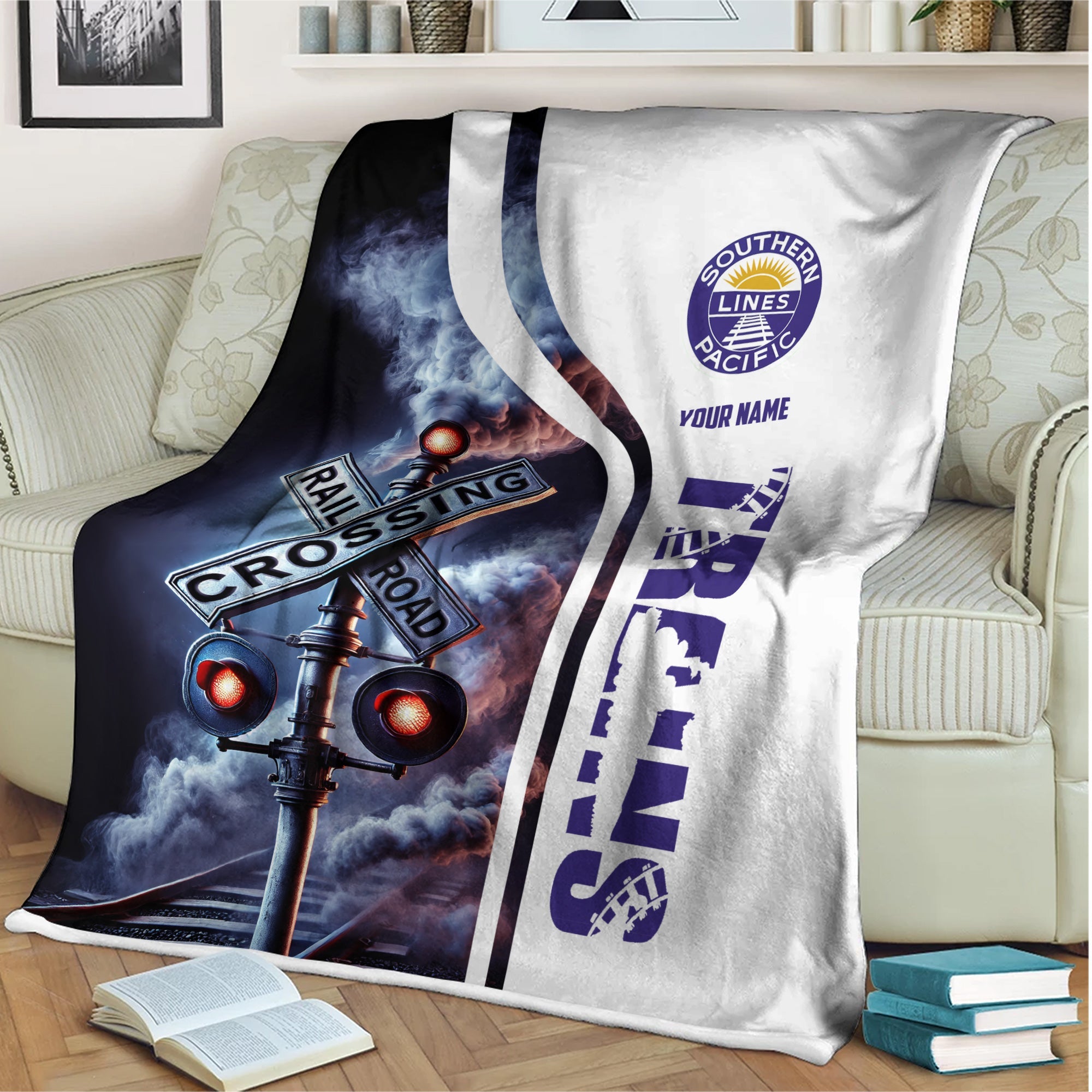 Railspirit Personalized Southern Pacific Railroad Blanket Railroad Crossing Sign Blanket All Over Print