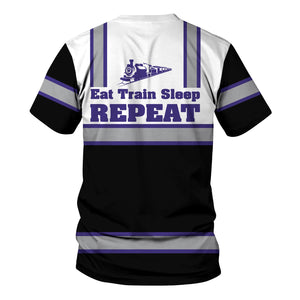 Railspirit Custom Name Southern Pacific Railroad T Shirt Eat Train Sleep Repeat Printed Train Shirt