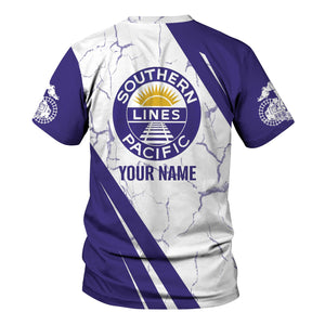 Railspirit Personalized Southern Pacific Railroad T-Shirt Crackle Texture Style Shirt For Trackhead