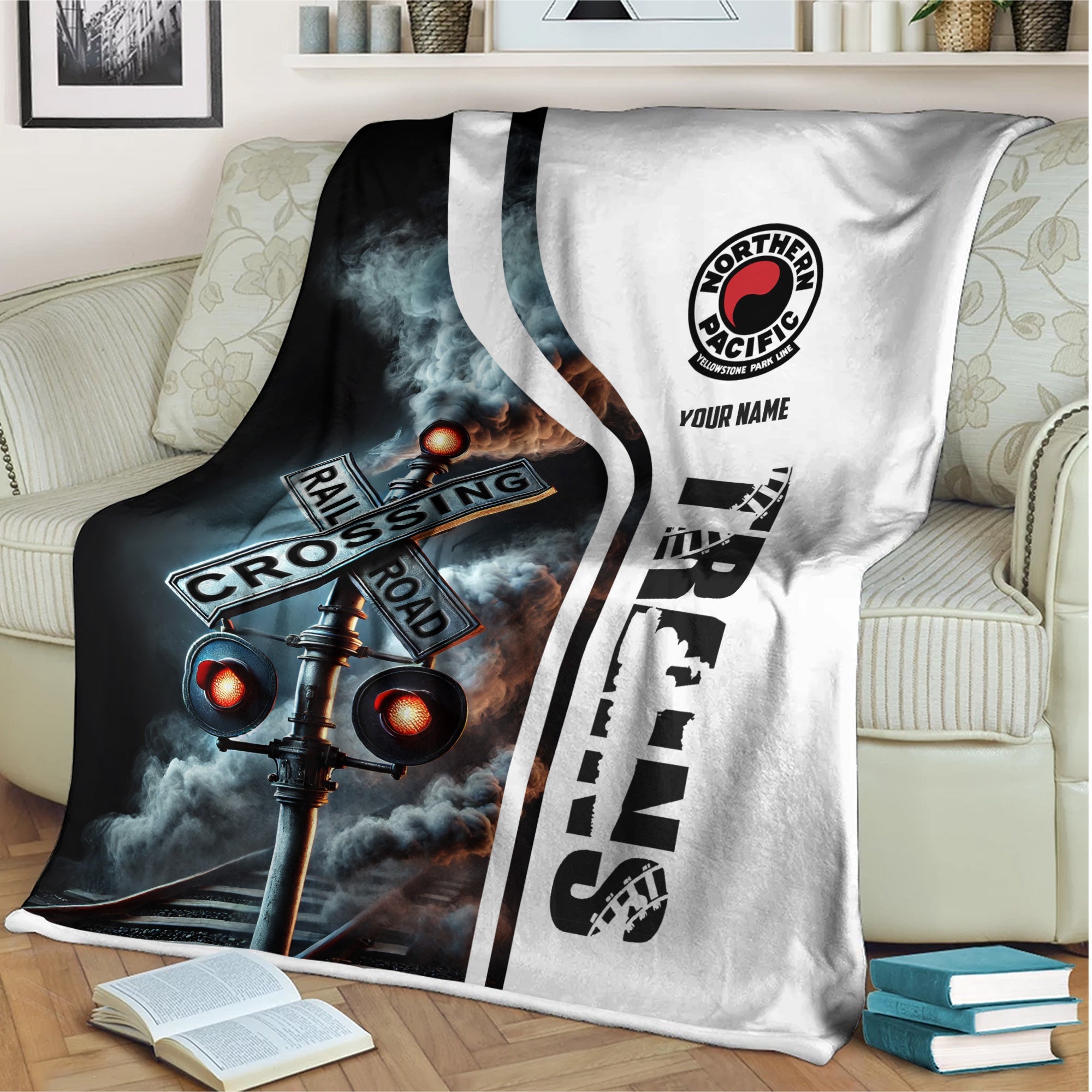 Railspirit Personalized Northern Pacific Railway Blanket Railroad Crossing Sign Blanket All Over Print