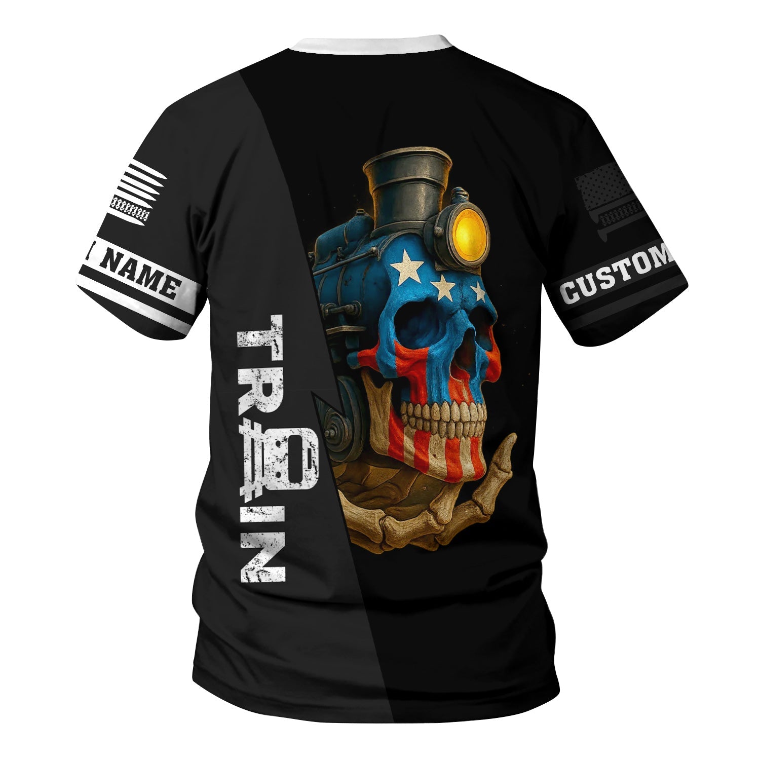 Railspirit Personalized Northern Pacific Railway T-Shirt Train Skull American Flag Shirt All Over Print