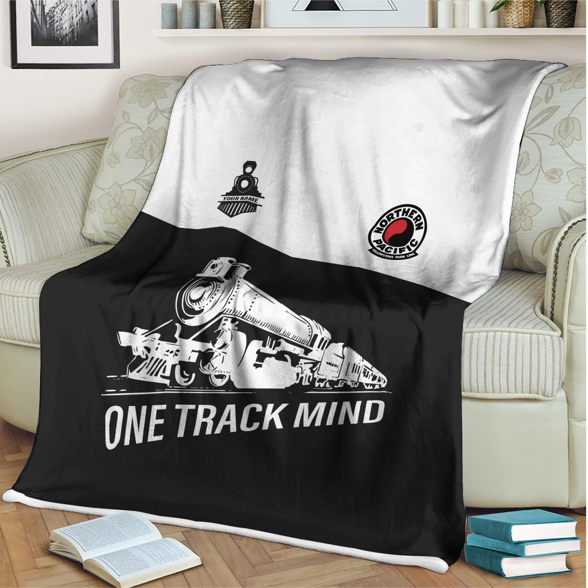 Railspirit Personalized Northern Pacific Railway Blanket One Track Mind Train Blanket Gift Idea For Train Lover