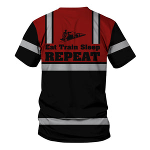 Railspirit Custom Name Great Northern Railway T Shirt Eat Train Sleep Repeat GNR Printed Train Shirt