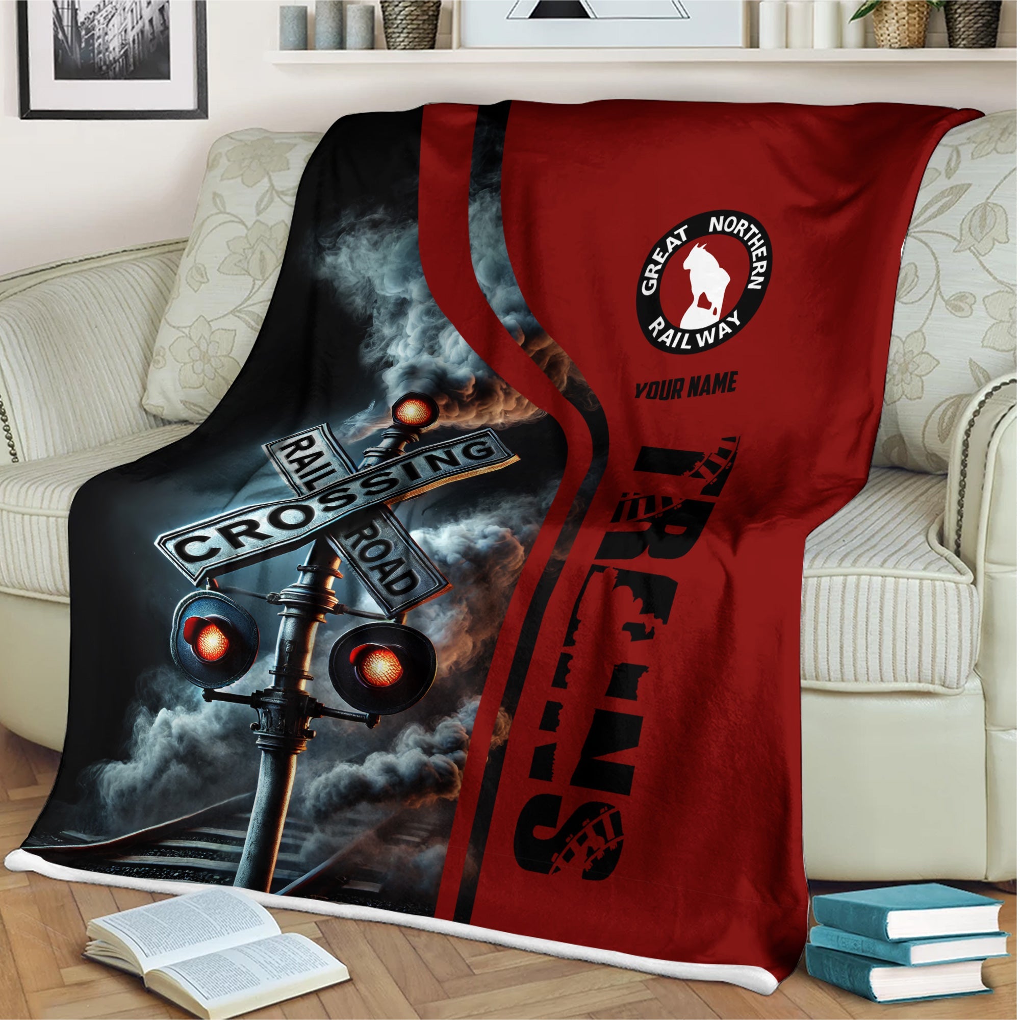 Railspirit Personalized Great Northern Railway Blanket Railroad Crossing Sign GNR Blanket All Over Print