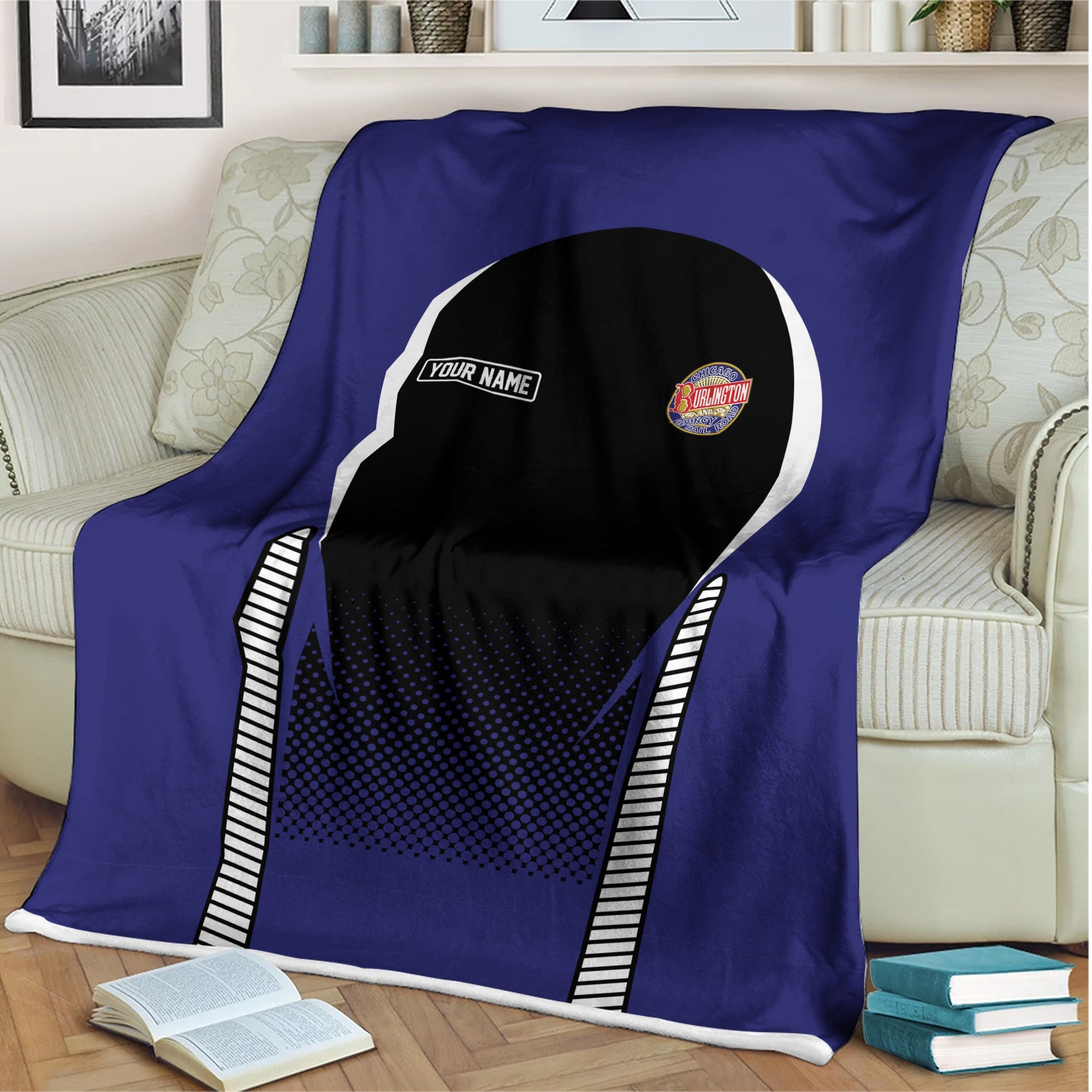 Railspirit Personalized Chicago, Burlington and Quincy Railroad Blanket Train Blanket Gift Idea For Train Lover